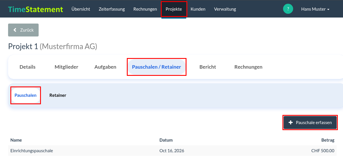 Pauschalen / Retainer – Liste