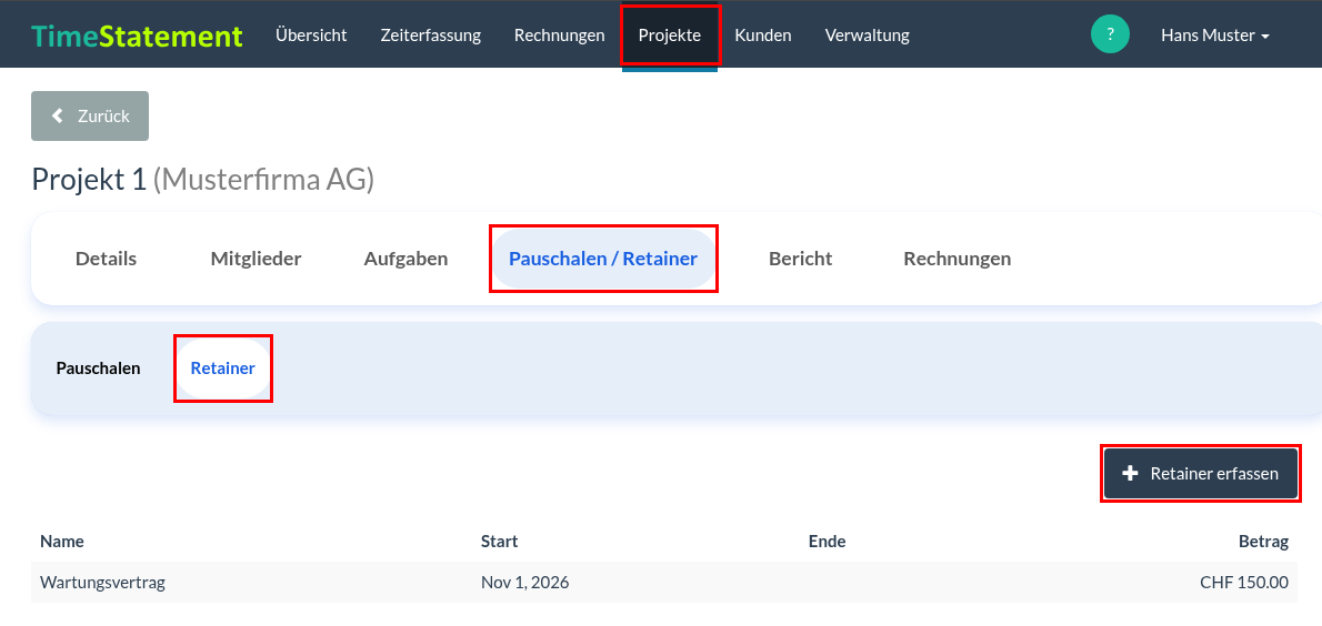 Retainer – Liste