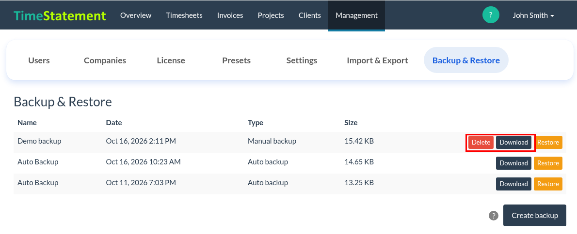 How do I create a backup and restore the system?
