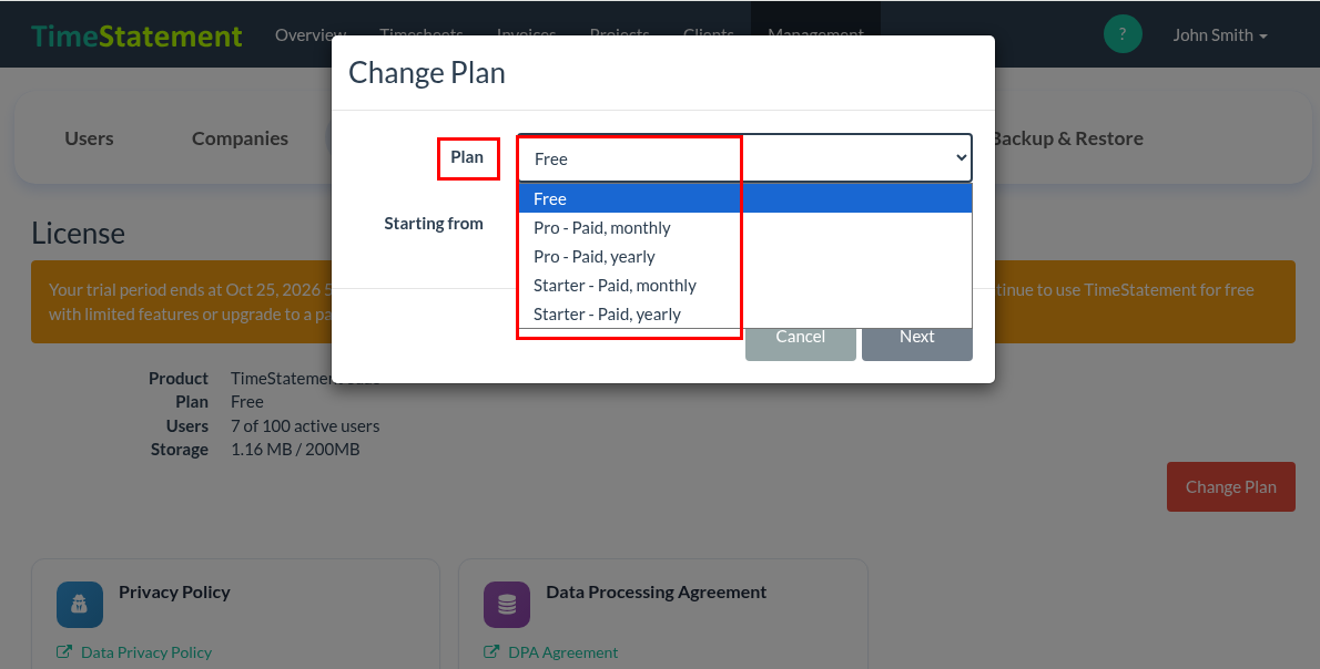 How do I view my license and how do I change it?