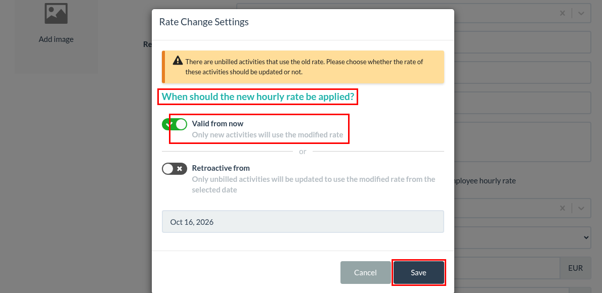 Managing hourly rates and rates for projects