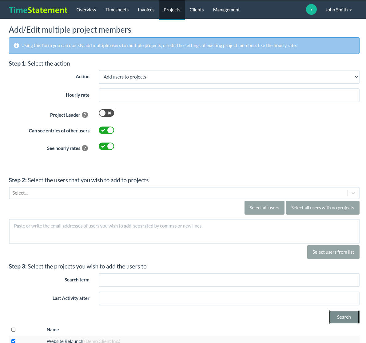 How do I add employees to a project?