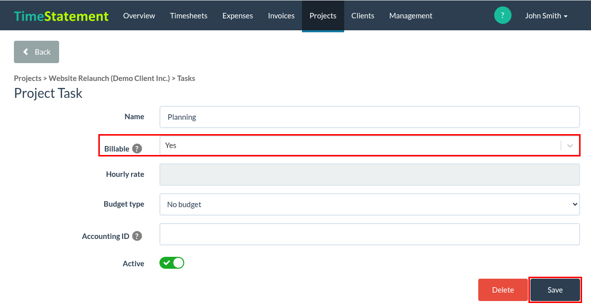 How do I record my project time, including the right settings?