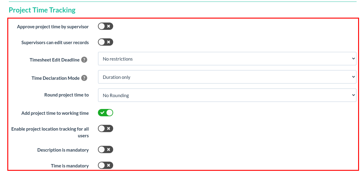How do I record my project time, including the right settings?