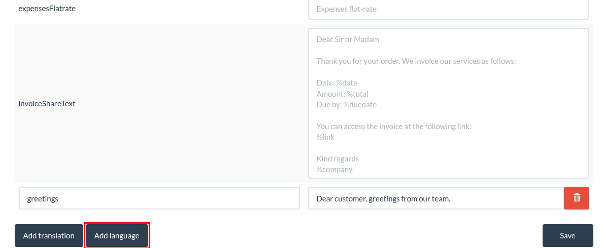How do I create invoices in other languages?