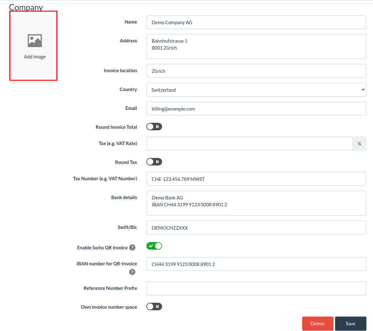 How do I add my company logo to the invoice?
