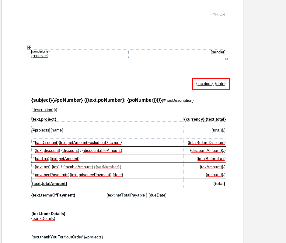 How do I customize the layout of my invoice template?