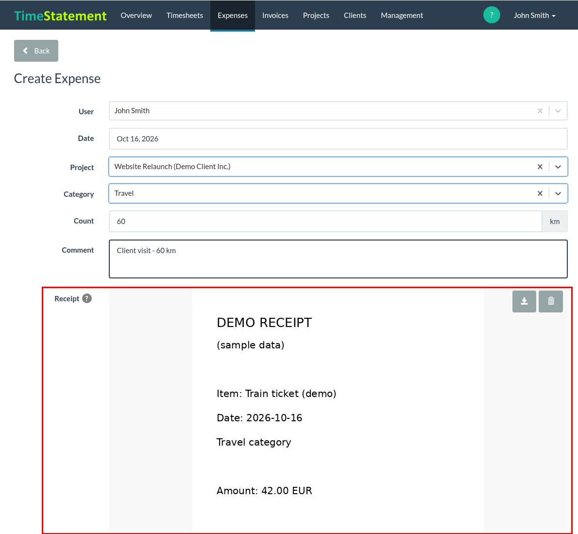 Uploading expense receipts and exporting them for reports and invoices