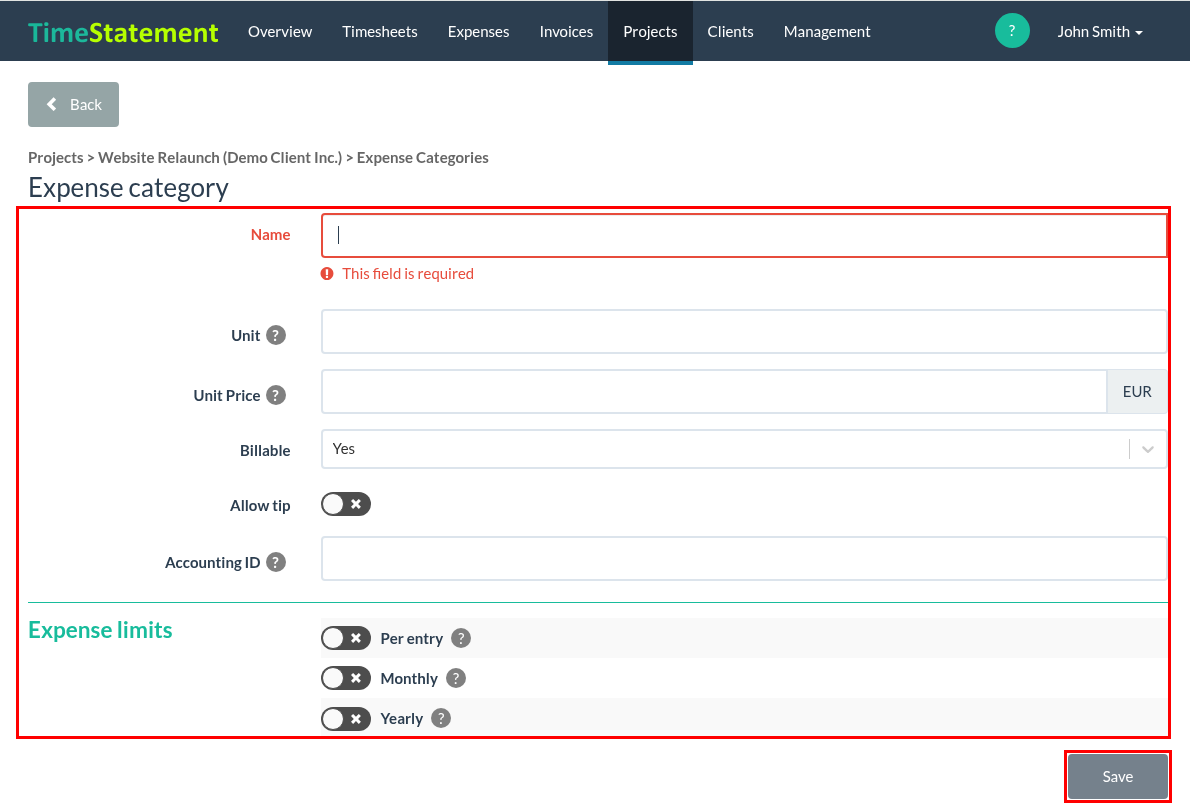 How do I record expenses for clients and internally?