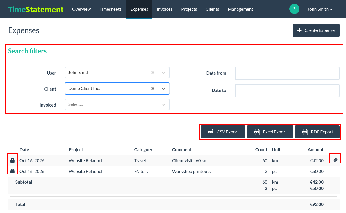 How do I record expenses for clients and internally?