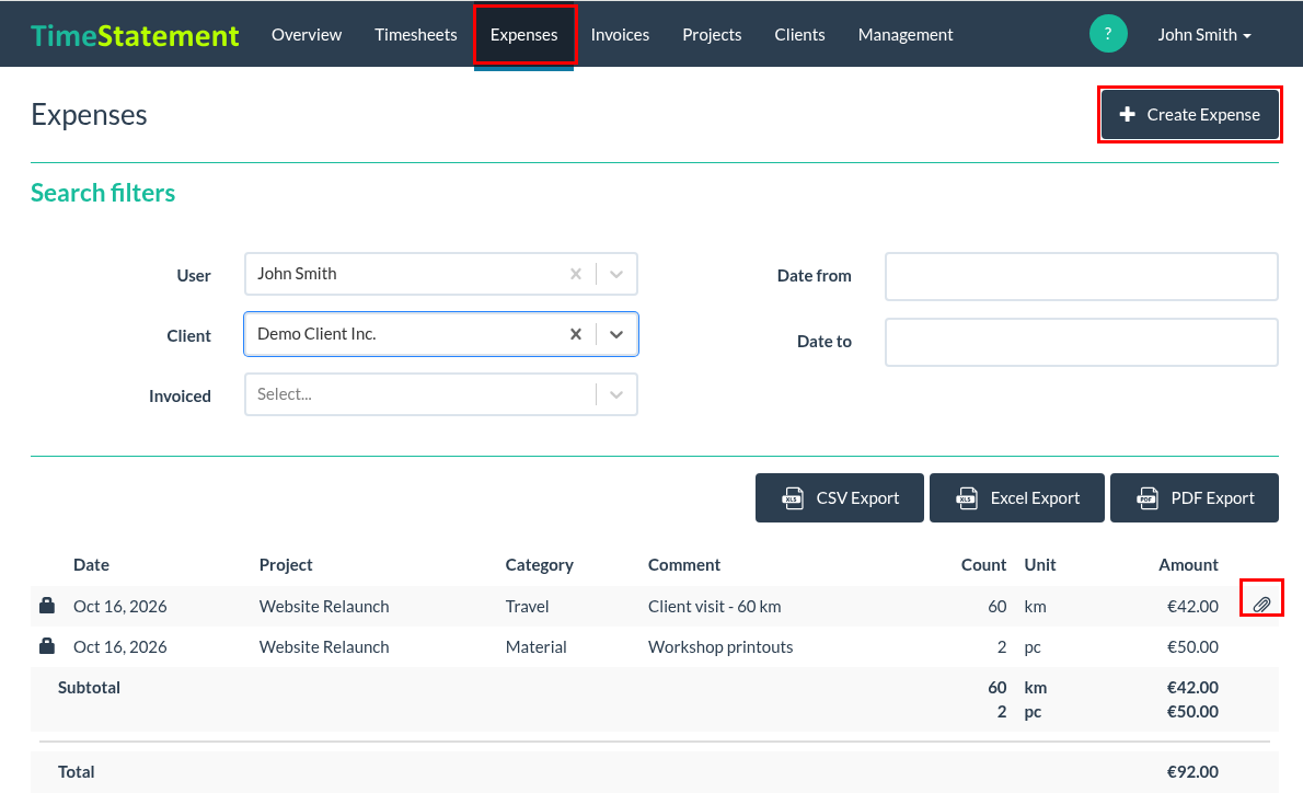 Uploading expense receipts and exporting them for reports and invoices