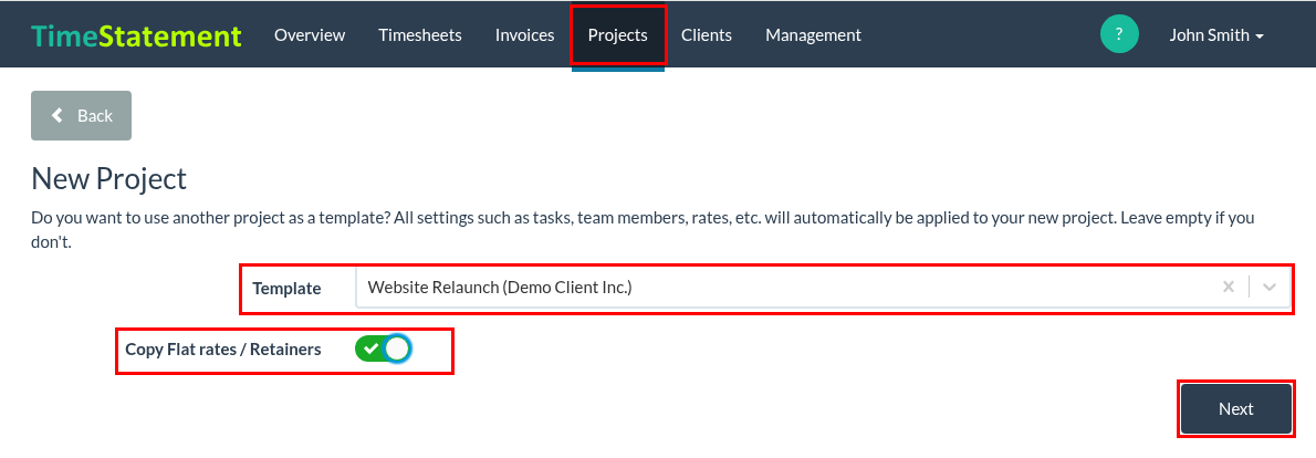 How do I set up flat rates and retainers in a project?