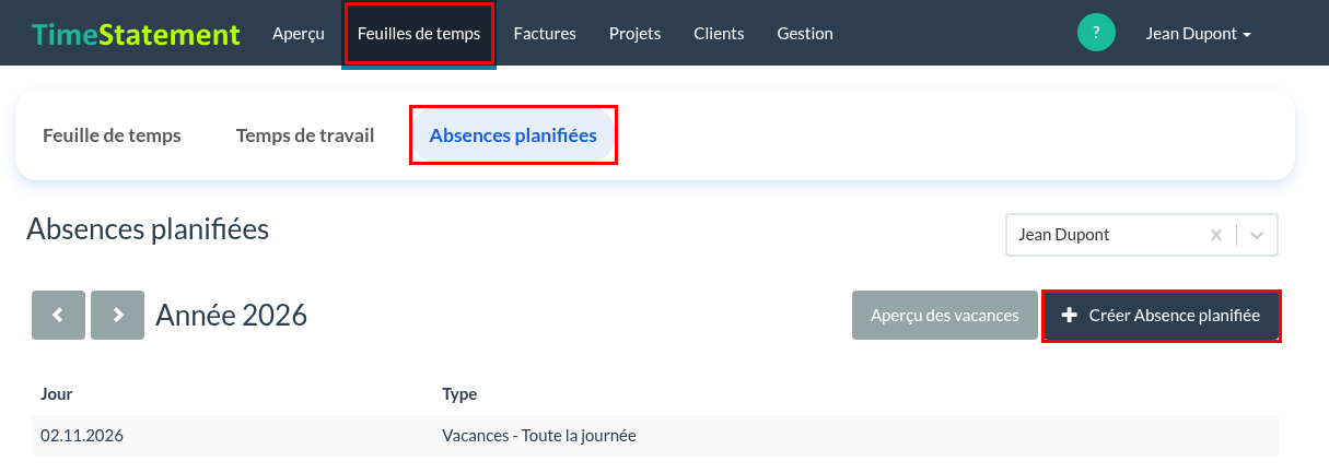 Absences planifiées