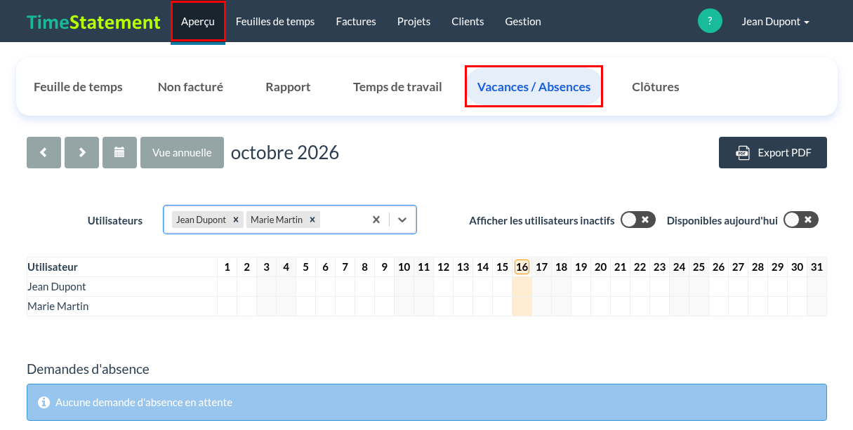 Vacances / Absences