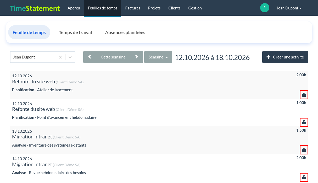 Activités facturées