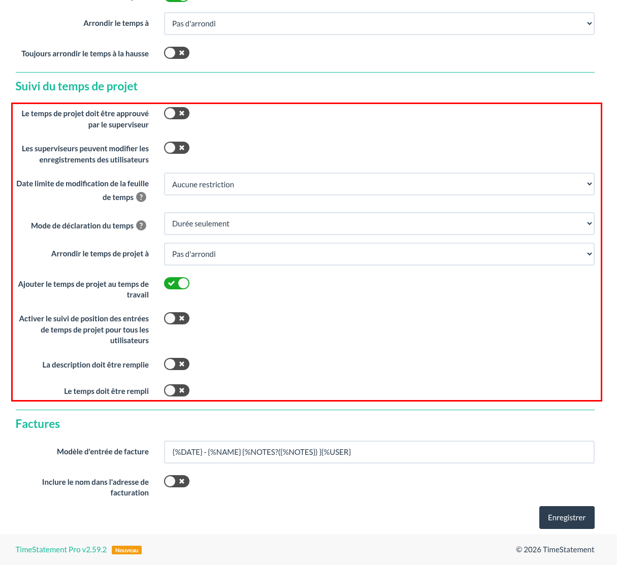 Suivi du temps de projet – options