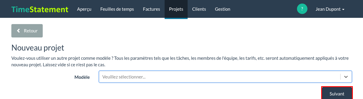 Nouveau projet – modèle