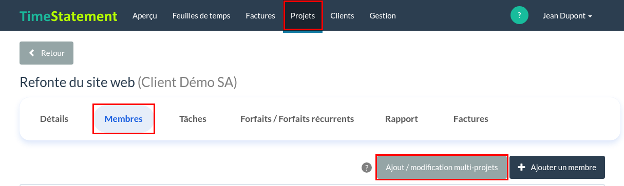 Ajout / modification multi-projets