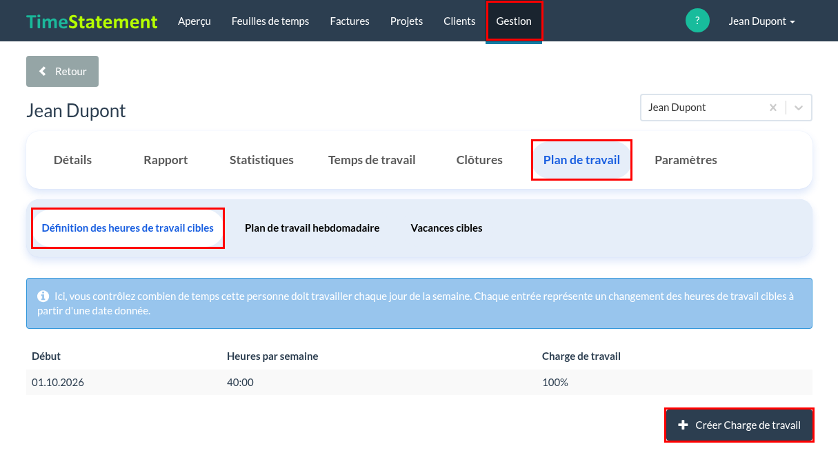 Définition des heures de travail cibles