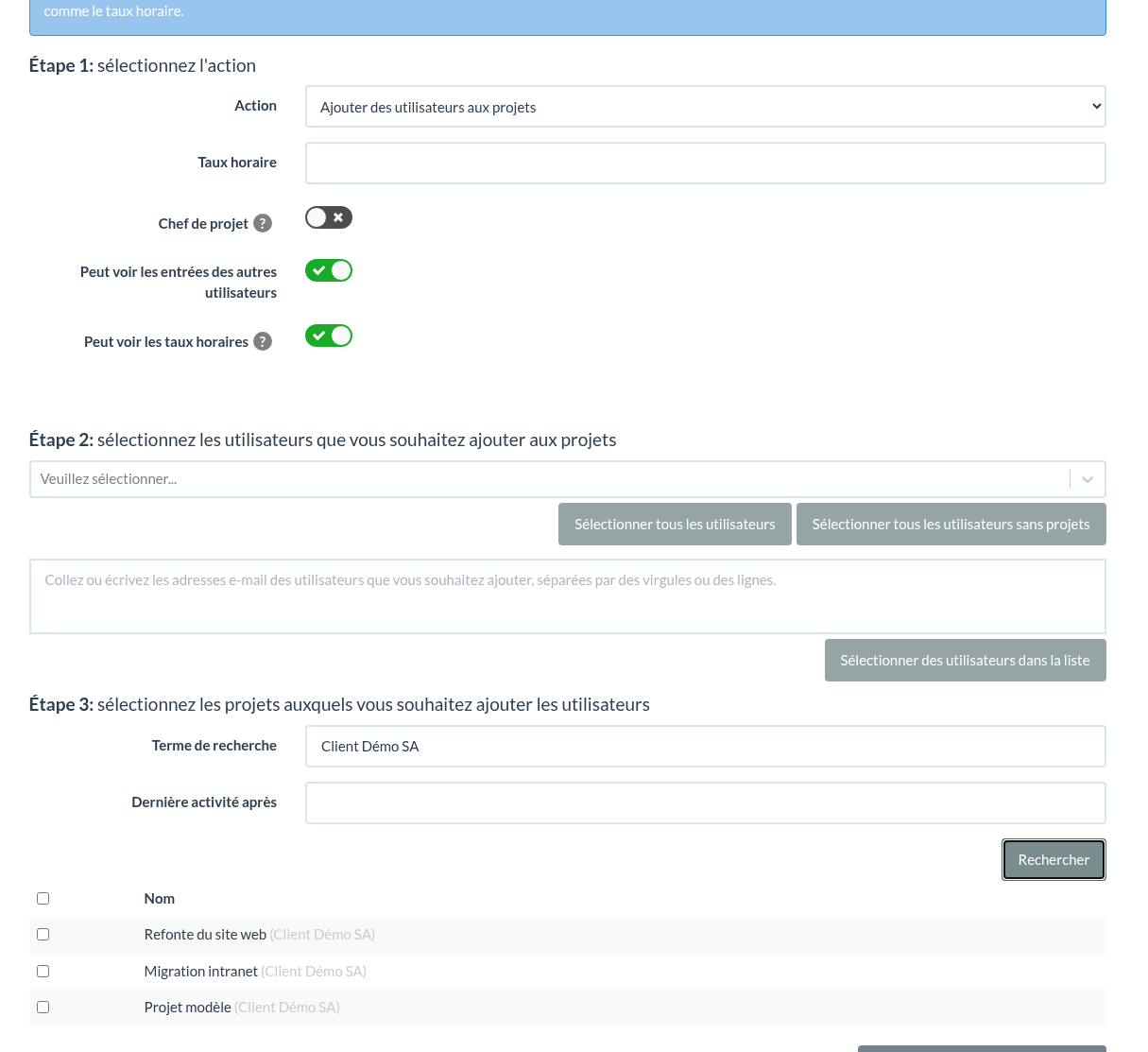 Ajout / modification multi-projets