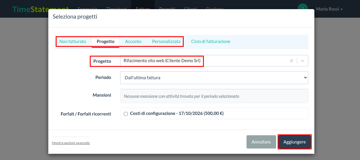 Seleziona progetti