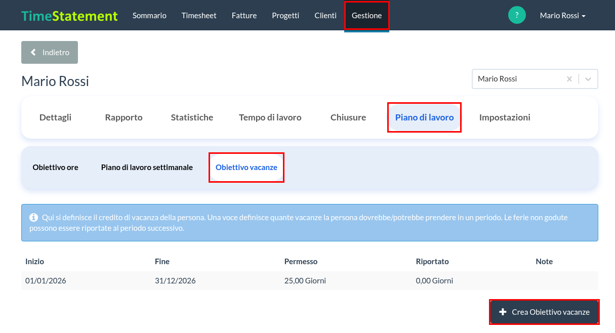 Crea Obiettivo vacanze