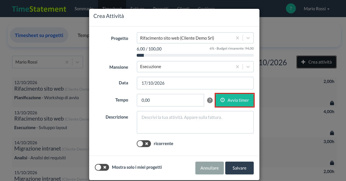 Avvia timer
