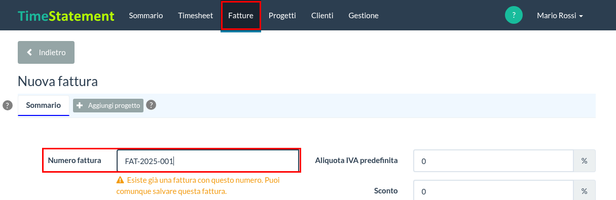 Numero fattura