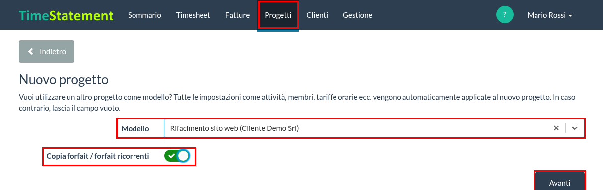 Copia forfait / forfait ricorrenti
