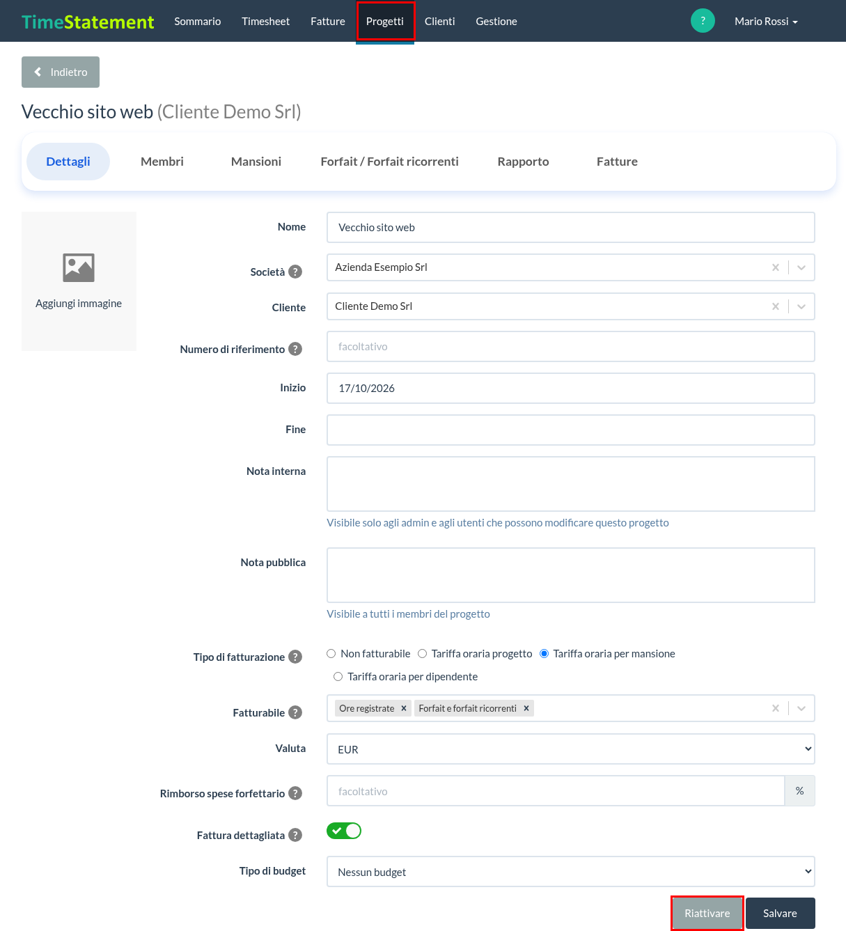 Riattivare progetto