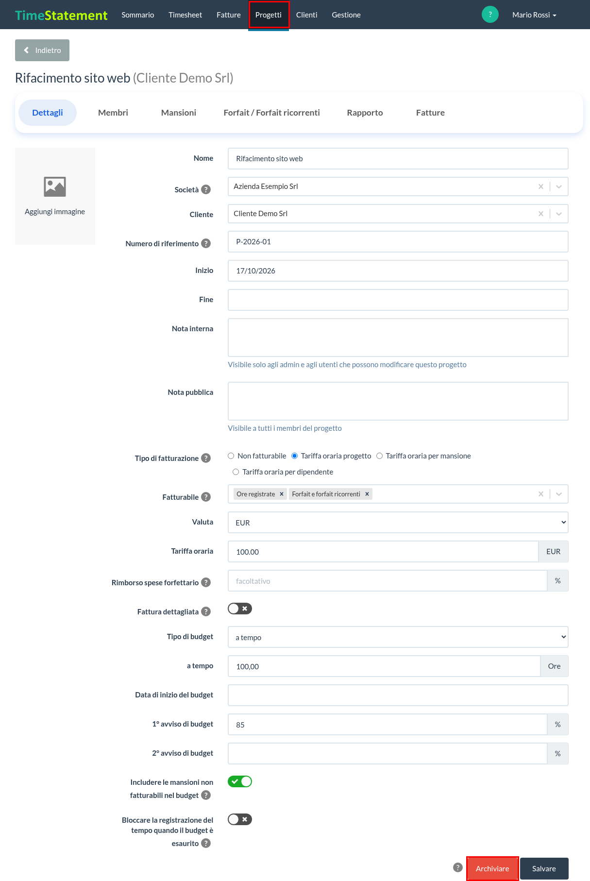 Archiviare progetto