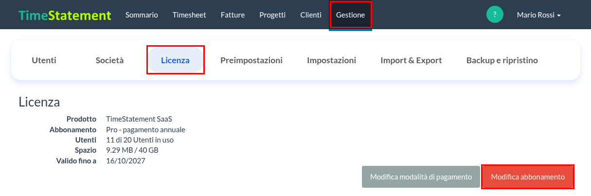 Modifica abbonamento