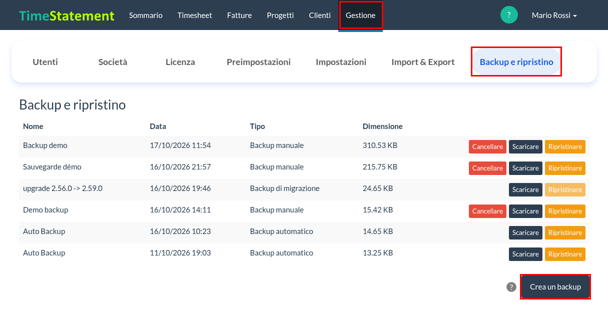 Crea un backup